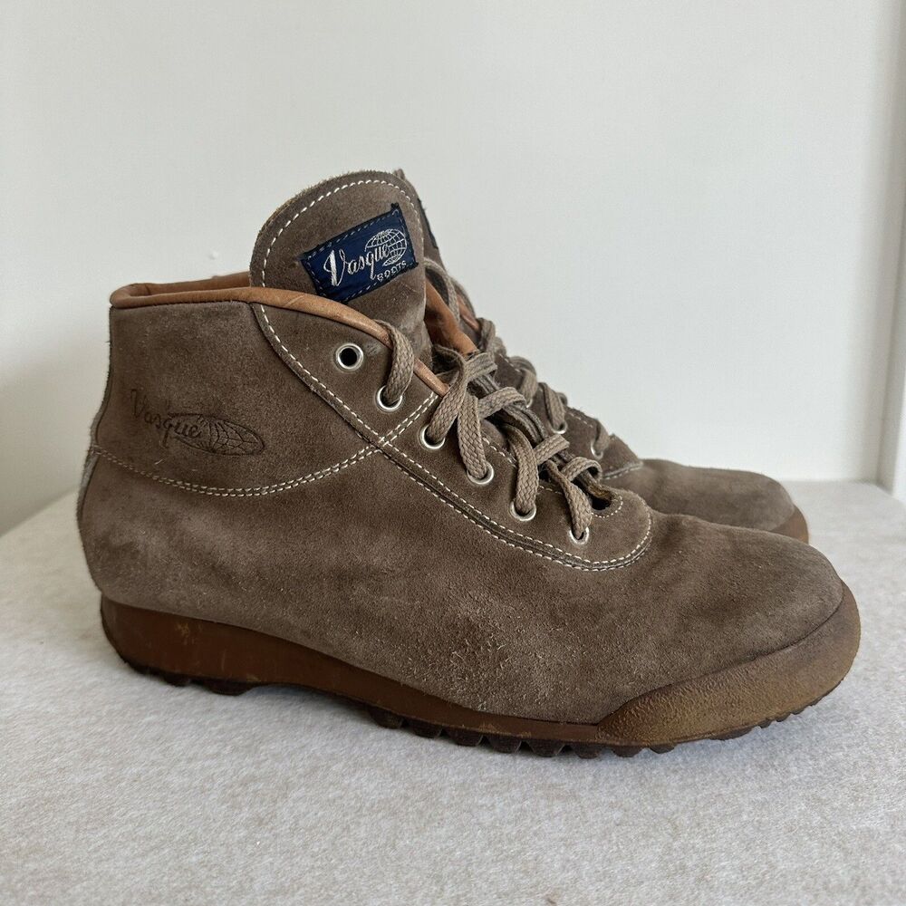 Vintage Vasque Men's Hiking Boots 7.5 Tan Brown Leather Suede Lace Ankle Italy - Picture 2 of 9